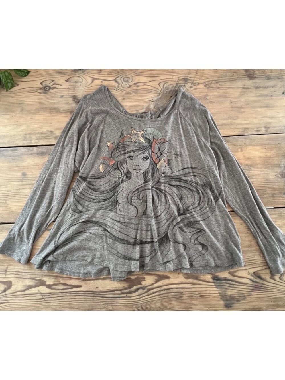 Disney The Little Mermaid Ariel Top Womens 1X Gray Lace Up Back